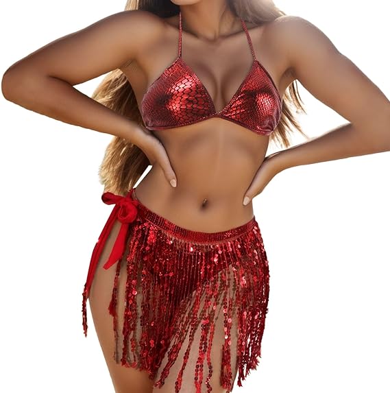  Red Sequins Bikini Set 