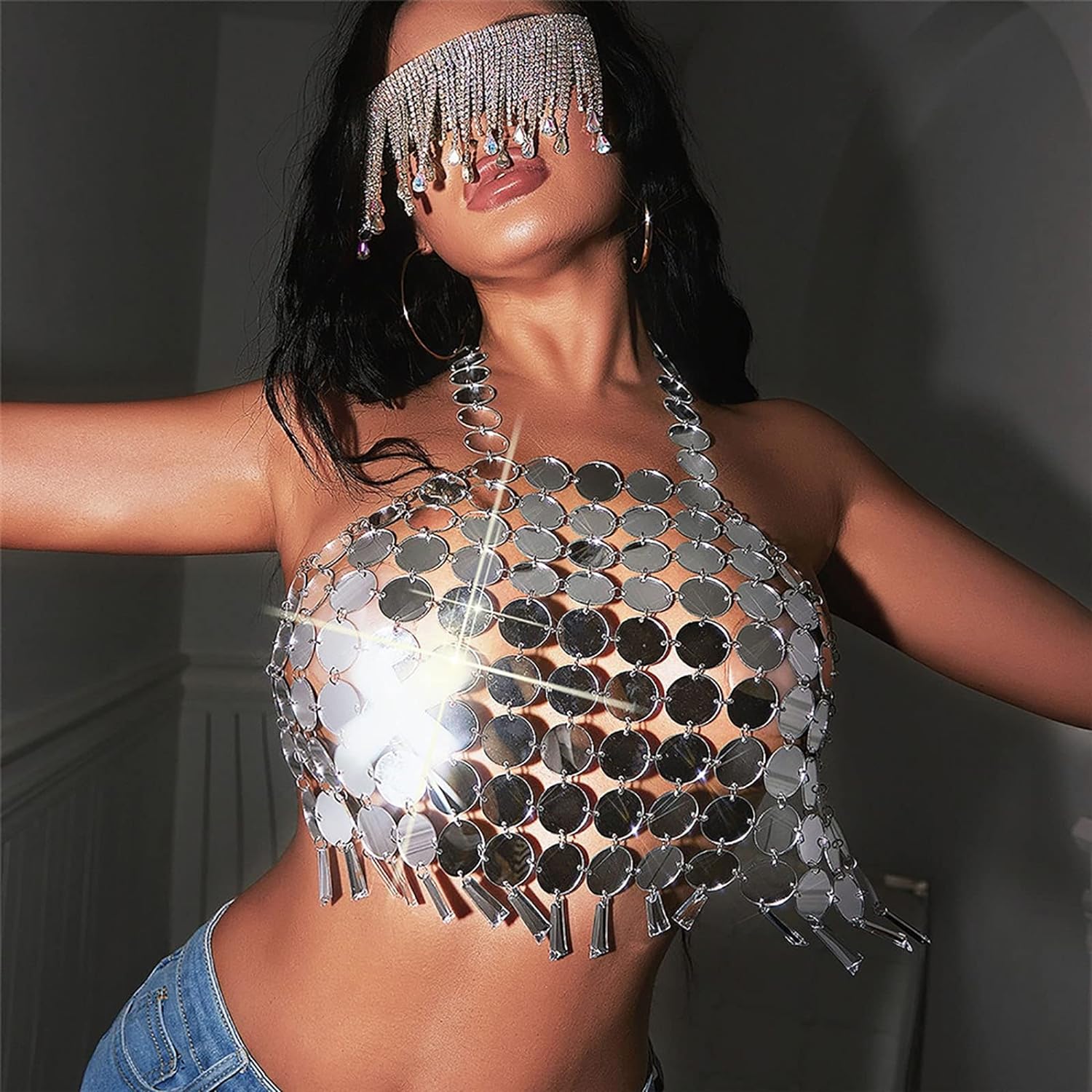 Metallic Sequin Halter Crop Top 
