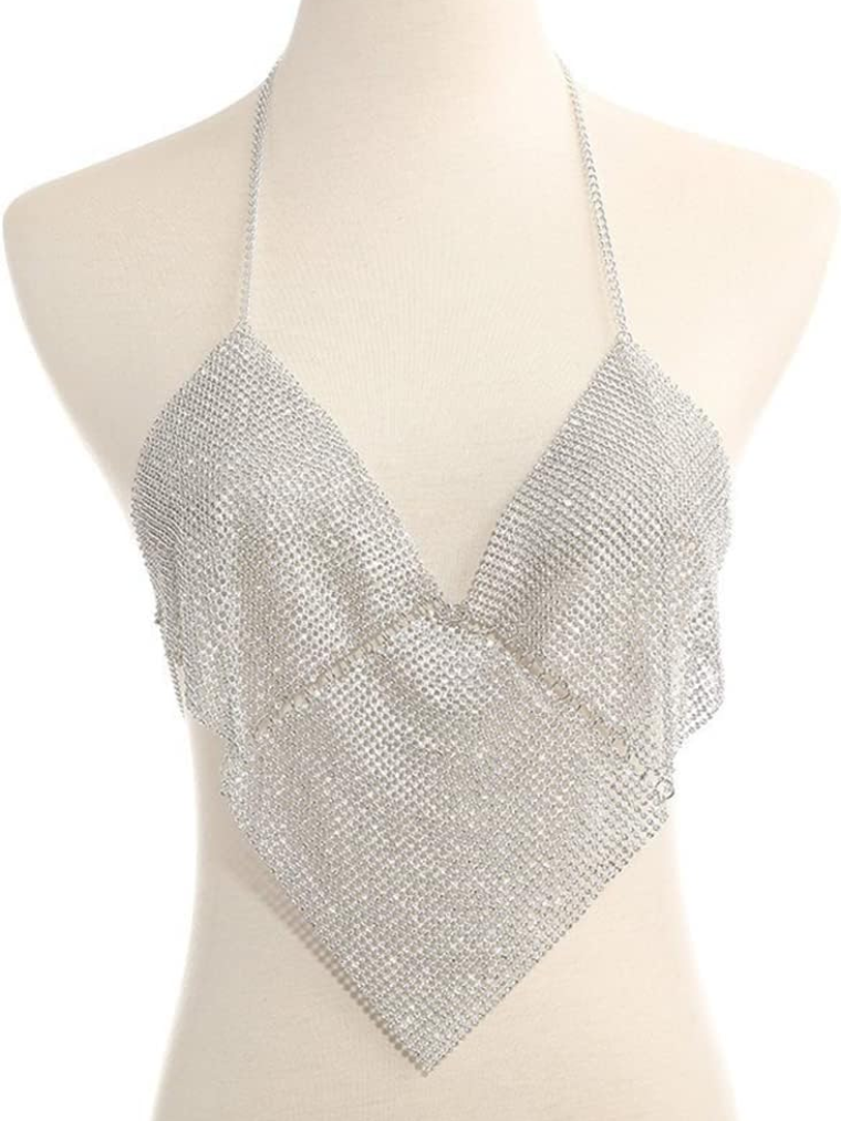Shiny Rhinestone Crop Top