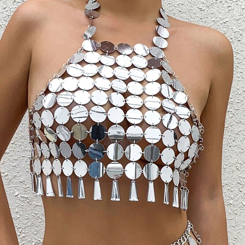 Metallic Sequin Halter Crop Top 