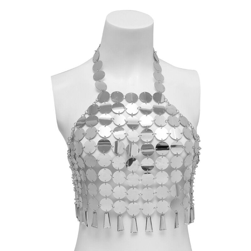 Metallic Sequin Halter Crop Top 